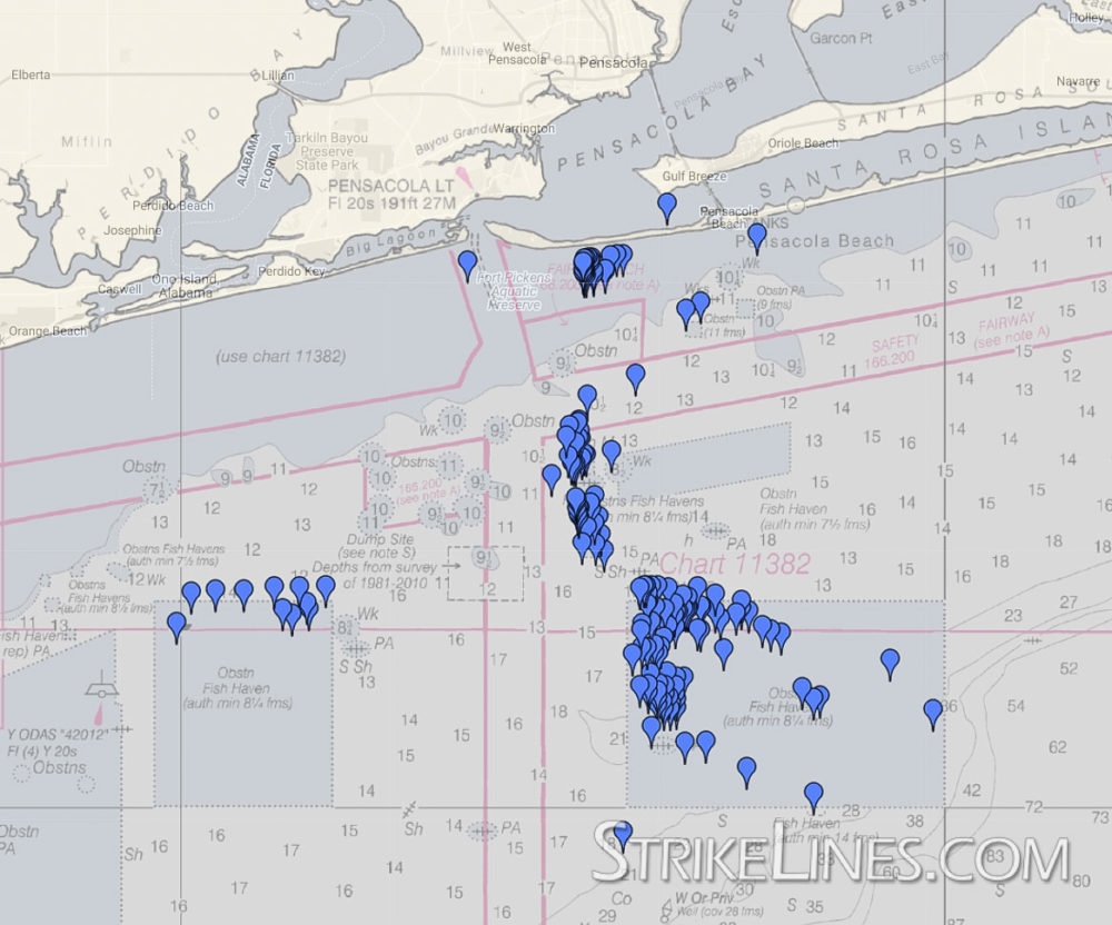 Pensacola Escambia Public Reefs StrikeLines Fishing Charts